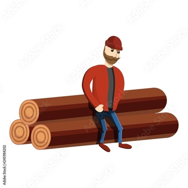 Obraz Lumberjack on log stack icon. Cartoon of lumberjack on log stack vector icon for web design isolated on white background