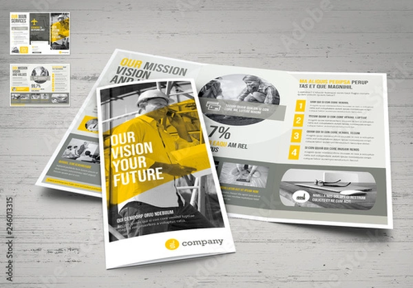 Fototapeta Yellow and Gray Trifold Brochure Layout