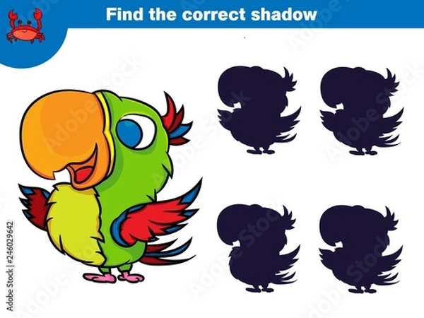 Fototapeta Find the correct shadow, education game for children. Set of cartoon pirate characters. Vector illustration