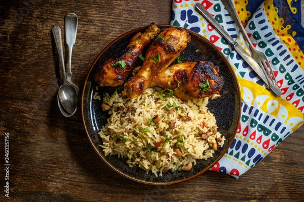 Fototapeta Barbecue Chicken Jollof Rice