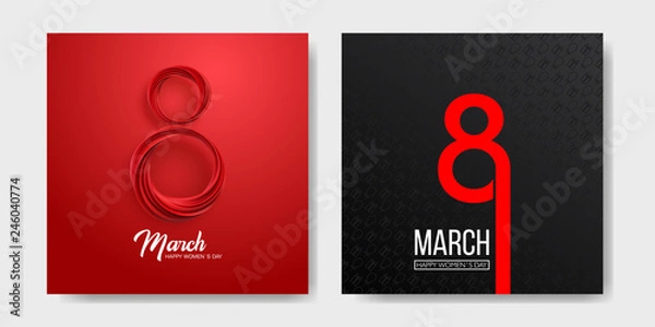 Obraz Banner for the International Womens Day. Sale banner, discount card. March 8 on the dark, black and red background. Vector illustration