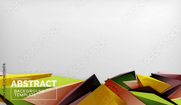 Obraz 3d geometric triangular shapes abstract background, color triangles composition on grey backdrop, business or hi-tech conceptual wallpaper