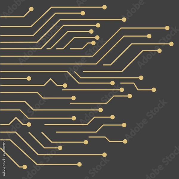 Fototapeta Vector Background with gold circuit board. Circuit Board Technology Concept Background.