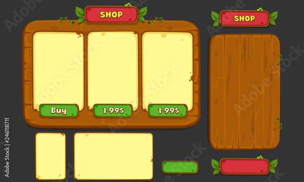 Fototapeta Set of UI elements for 2D games and apps, Jungle Game UI part 3