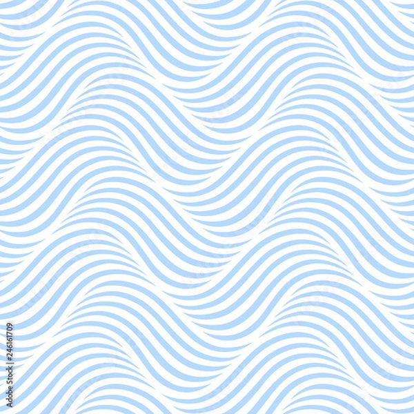 Obraz Abstract wavy background. Geometric seamless pattern. Blue and white texture. Vector illustration.