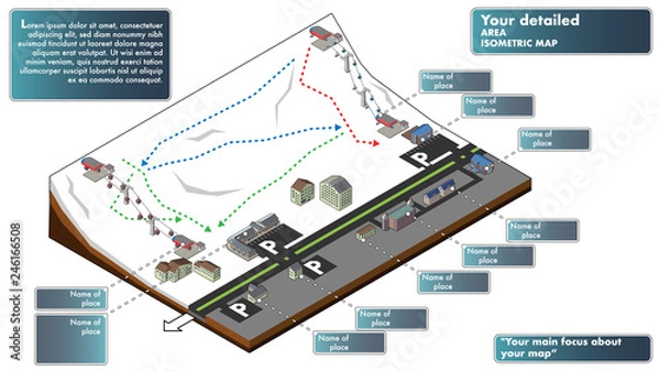 Fototapeta Isometric style ski resort, resort map.
