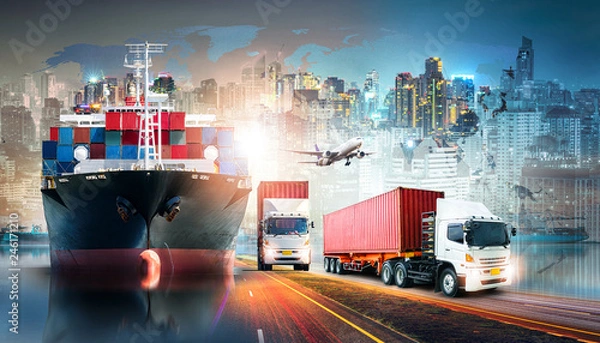 Obraz Globalna logistyka biznesowa import eksport tła i koncepcja transportu ładunku kontenerowego