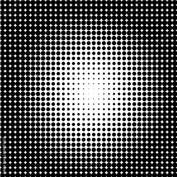 Fototapeta The background of raster semitone of black dots on the white for text, banner, poster, label, sticker, layout. 