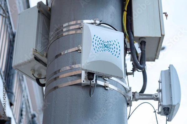 Fototapeta 5G cellular repeaters on the pole