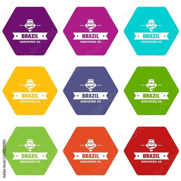 Fototapeta Brazil discover icons 9 set coloful isolated on white for web