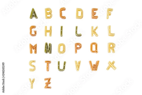 Fototapeta Alphabet from pasta letters font on white background