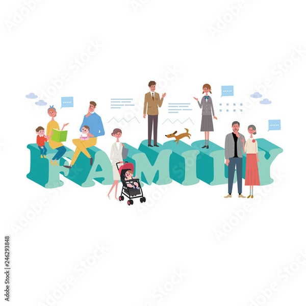 Fototapeta 家族　イラスト　文字　コンセプト