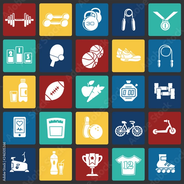 Fototapeta Healthy life icons set on color squares background for graphic and web design, Modern simple vector sign. Internet concept. Trendy symbol for website design web button or mobile app