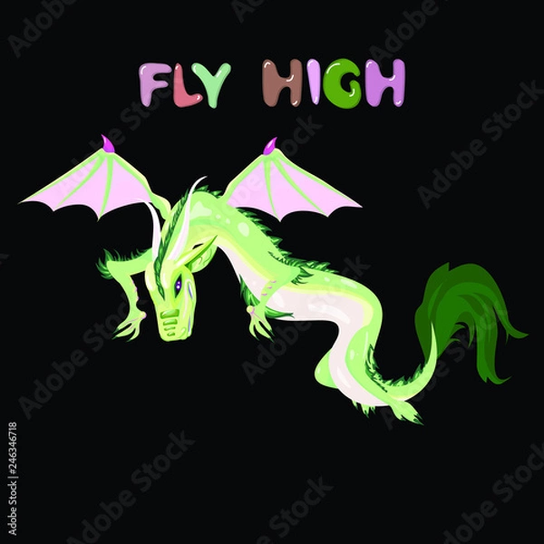 Fototapeta dragon vector with fly high logo. suitable for home decoration, website design and kidswear design.