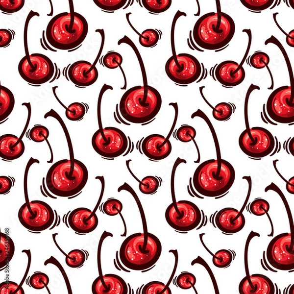 Obraz Seamless Pattern With Red Cherry Vector Illustration