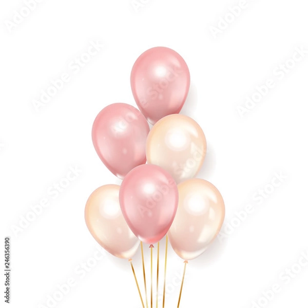 Obraz Realistic pink balloons isolated on white background. Vector illustration.