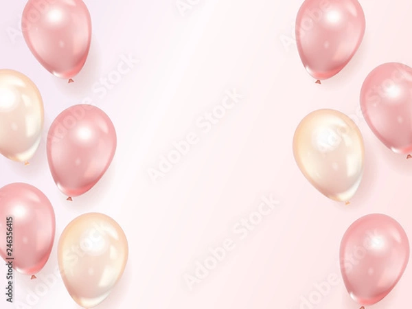 Obraz Celebration background template with pink balloons on white background. Vector illustration.