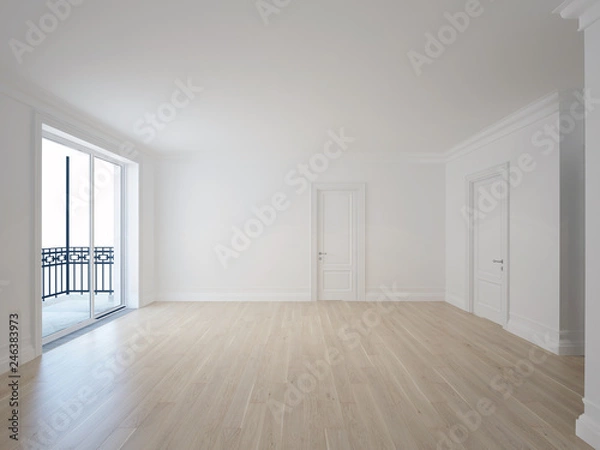 Fototapeta White room with balcony in new home - 3D image