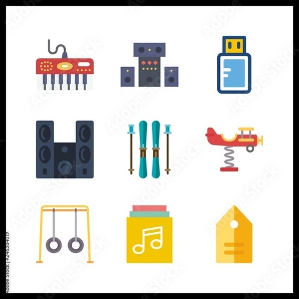 Fototapeta 9 play icon. Vector illustration play set. playground and piano icons for play works