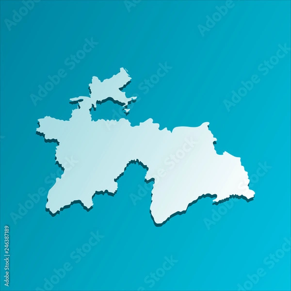 Fototapeta Simplified map of Tajikistan. Vector isolated illustration icon with light blue silhouette. Bright blue background with shadow