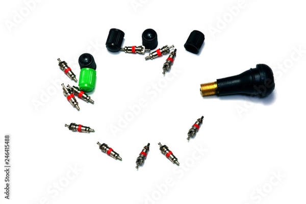Obraz the parts of  tyre pressure valve  with space on white isolated background
