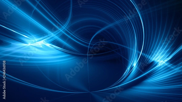 Fototapeta Abstract blue on black background texture. Dynamic curves ands blurs pattern. Detailed fractal graphics. Science and technology concept.