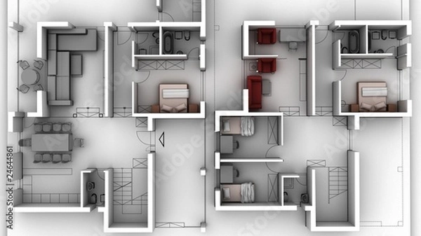 Fototapeta appartment render  top view