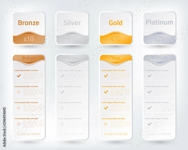 Fototapeta Collection of pricing plans for websites and applications.