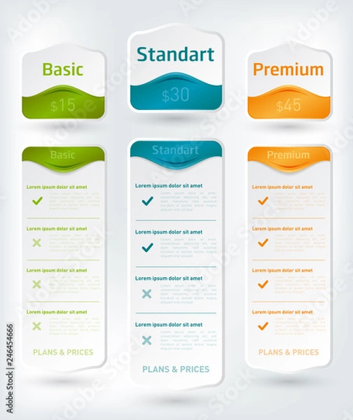 Fototapeta Collection of pricing plans for websites and applications.