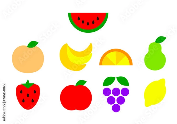 Fototapeta Set of icons of fruits of different shapes and colors