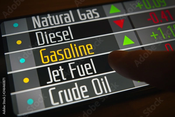 Obraz Rosnące ceny benzyny i różnych towarów na giełdzie na smartfonie