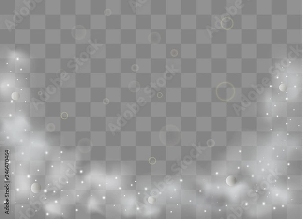 Fototapeta Transparent special effect stands out with fog or smoke. White cloud vector, fog or smog, sparks glitter.  Vector illustration.