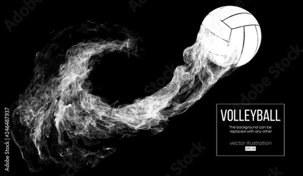 Obraz Abstract silhouette of a volleyball ball on dark, black background from particles. Volleyball ball is flying. Background can be changed to any other. Vector illustration