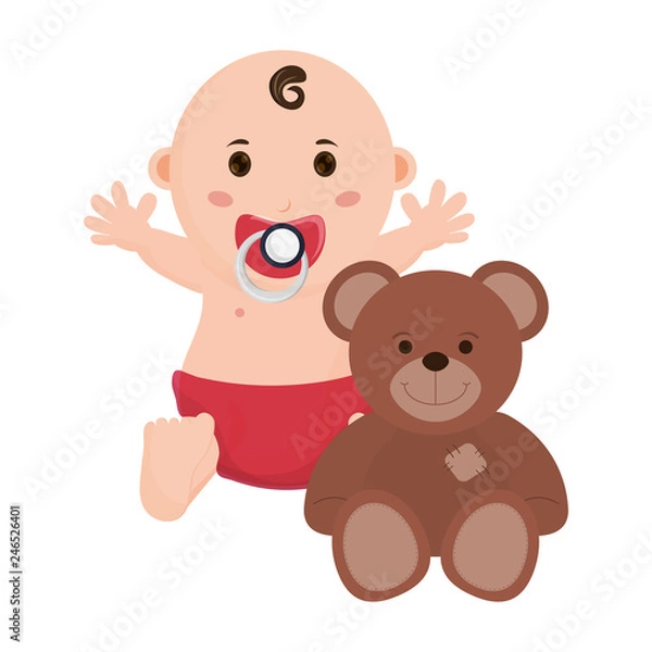 Obraz baby with pacifier and teddy