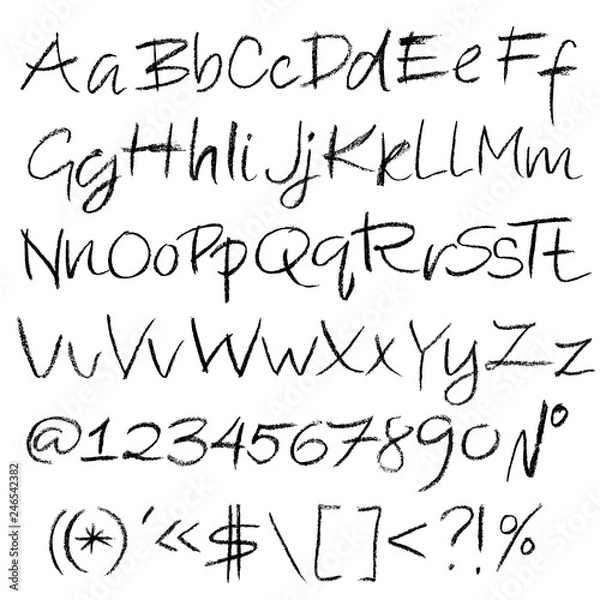 Fototapeta Crayon textured font. Grunge script on white background. Vector calligraphy illustration.