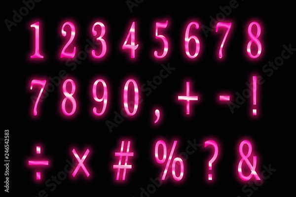 Fototapeta Neon numbers and symbols　ネオンの数字と記号