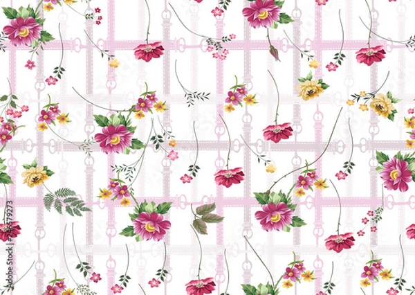 Fototapeta floral design pattern with tropical flowers with leaves white background