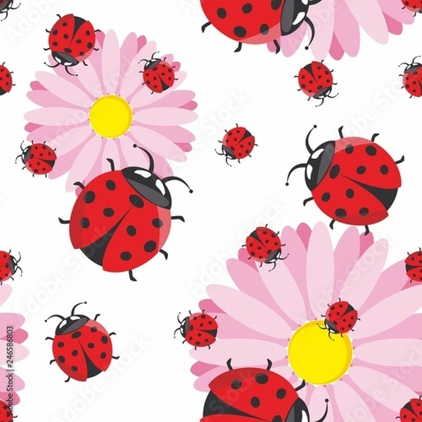 Fototapeta Vector illustration of ladybug seamless pattern
