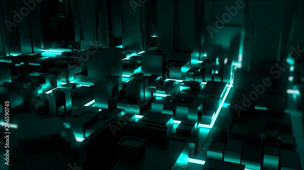 Fototapeta Neon glowing city rendering. 3D Rendering.