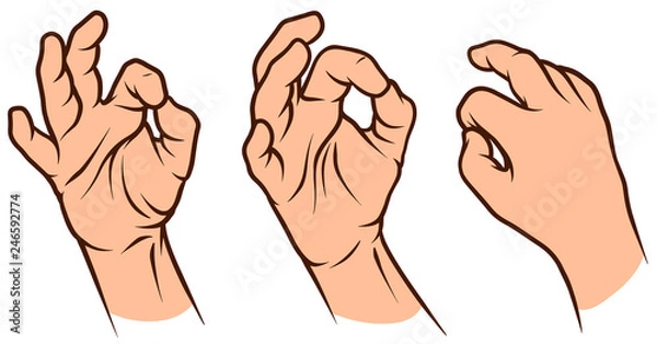 Obraz Cartoon graphic white human hands. Showing okay gesture or sign. Isolated on white background. Vector icons set.