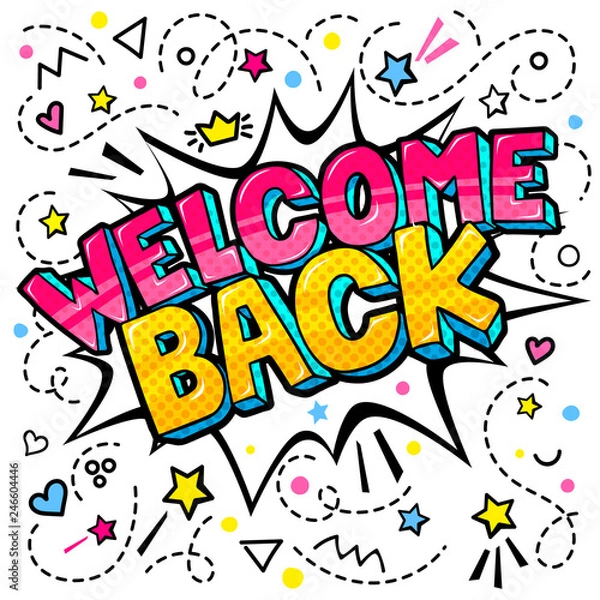 Fototapeta Welcome Back lettering in pop art style.