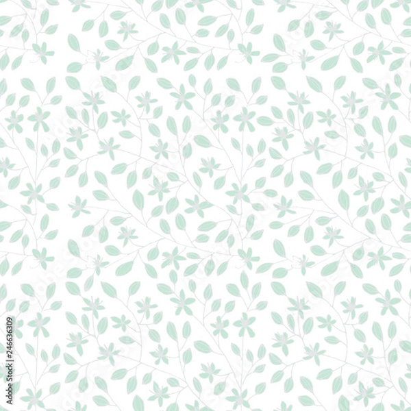 Fototapeta Spring seamless pattern. Hand drawn sprigs of flowers and buds.