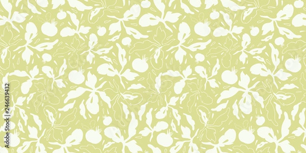 Fototapeta Green pattern with tomatoe and leaf.