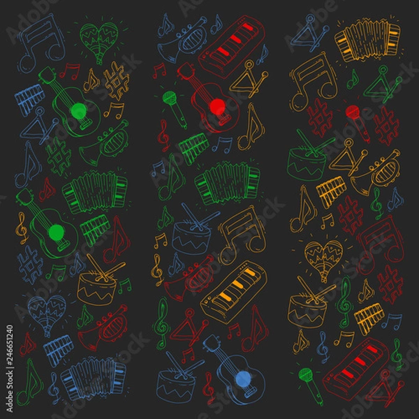 Fototapeta Music background for patterns. Vector illustration with musical instruments.