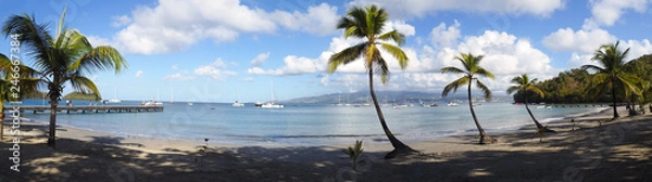 Obraz Superb panoramic view of the beautiful beach of Anse à l'Ane near the village of Trois-Ilets in Martinique facing the city of Fort-de-France