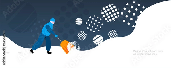 Obraz Janitor removing snow with spade