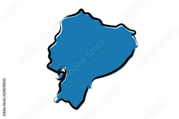 Fototapeta Stylized blue sketch map of Ecuador