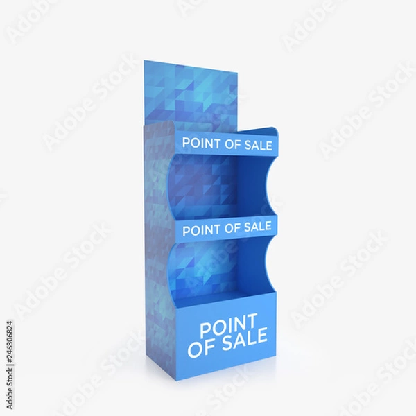 Obraz Empty store shelves. Retail shelf rack. Showcase display. Mockup template ready for design. 3d rendering.