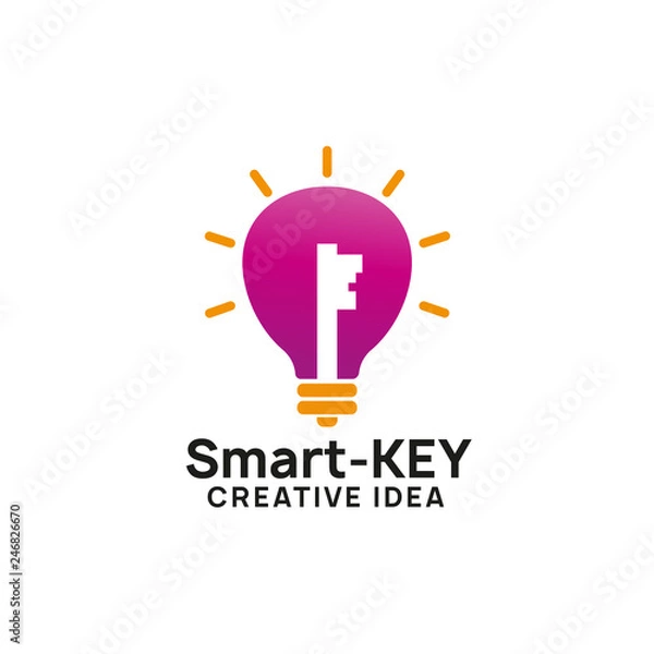 Fototapeta smart key idea logo design template. bulb icon symbol designs