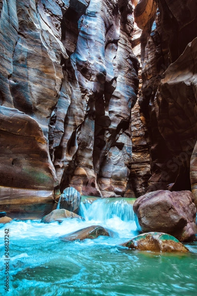 Obraz The Mujib Reserve of Wadi Mujib is the lowest nature reserve in the world, located in the mountainous landscape to the east of the Dead Sea